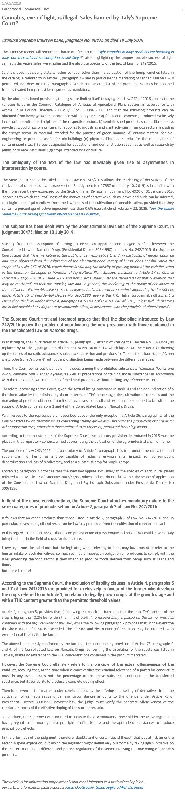 Screenshot 2019 10 10 Cannabis Even If Light Is Illegal Sales Banned By Italy S Supreme Court Nctm