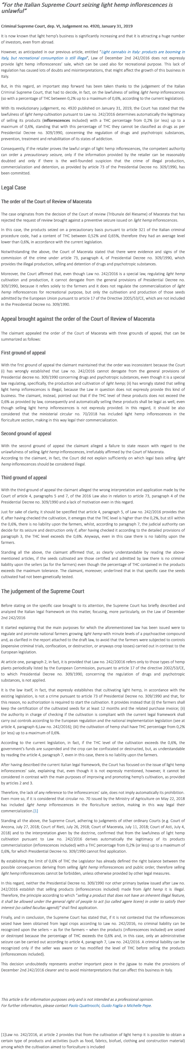 Screenshot 2019 02 22 For The Italian Supreme Court Seizing Light Hemp Inflorescences Is Unlawful Nctm